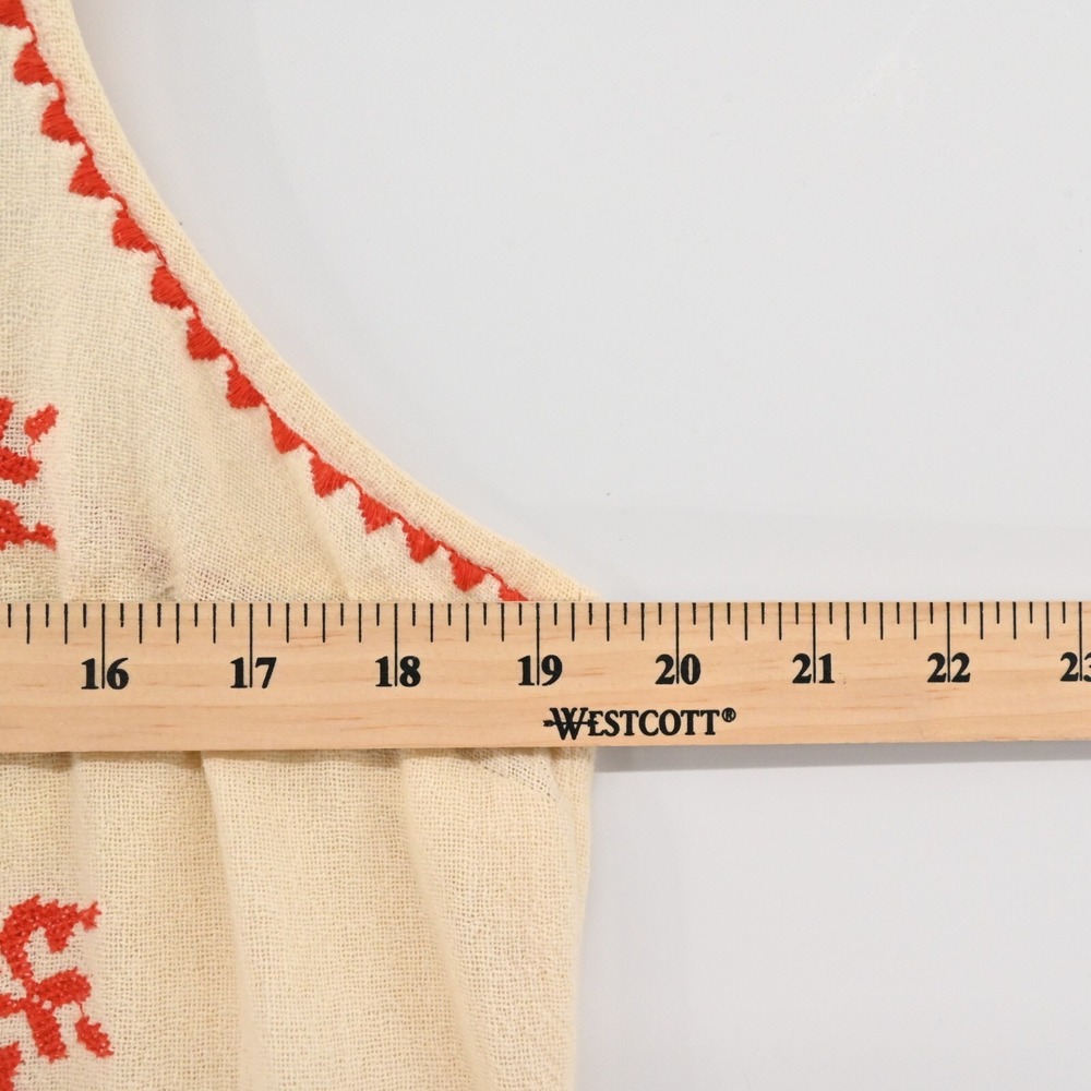 Lucky Brand Embroidered Top Womens Size M Beige Red Sleeveless Scoop Neck Tank - Picture 3 of 10